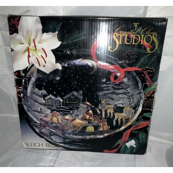 Crystal Clear Studios Sleigh Bells Colored Glass 14’’ Platter Serving Tray w/box - Picture 1 of 9